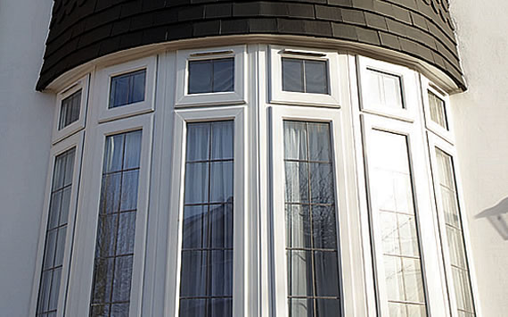 White uPVC bow bay window